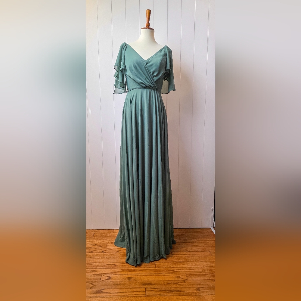 Eva Fashion Flutter Sleeve Chiffon Maxi Dress – Sage Green, Size M, NWT